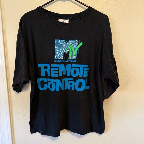Vintage Shah Safari Worldwide MTV Remote Control T-Shirt Black Sz L - Picture 1 of 3